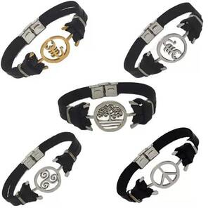 Toptan Çelik Figürlü Deri Bileklik