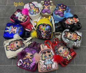 Toptan Çocuk Figürlü Kabartmalı&Işıklı Ponponlu Ve Pullu Sırt Çantası