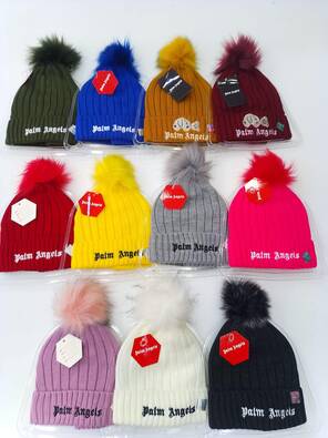 Toptan Yazılı Nakışlı Ponponlu Bayan Bere Mix Model