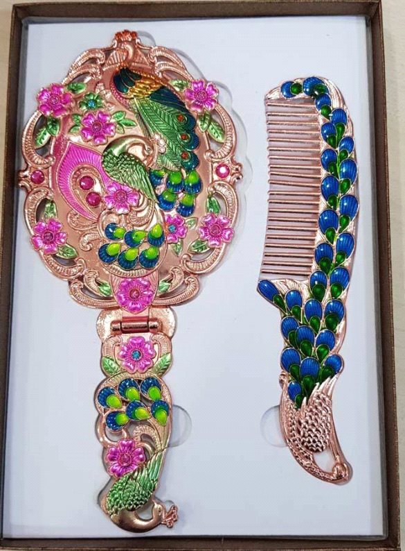 Toptan Lüx Taşlı Eskitme 2'li Ayna Tarak Seti