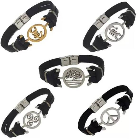 Toptan Çelik Figürlü Deri Bileklik