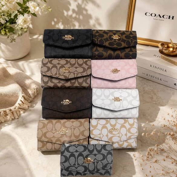 Toptan COACH Logolu Kapaklı Model Bayan Lüx Cüzdan