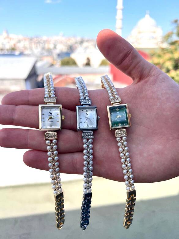 Toptan İnci Kordonlu Bayan Metal Lüx Saat 