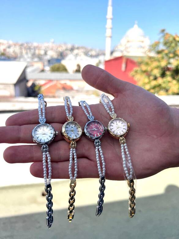 Toptan İnci Kordonlu Bayan Metal Lüx Saat 