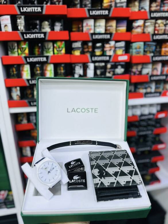 Toptan Kutulu LACOSTE Saat Cüzdan Çakmak Set Takımı