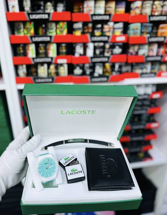 Toptan Kutulu LACOSTE Saat Cüzdan Çakmak Set Takımı