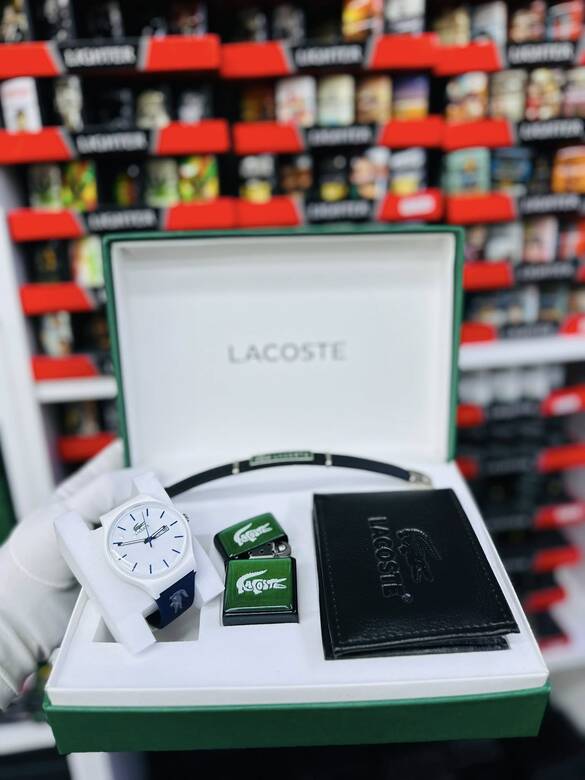 Toptan Kutulu LACOSTE Saat Cüzdan Çakmak Set Takımı