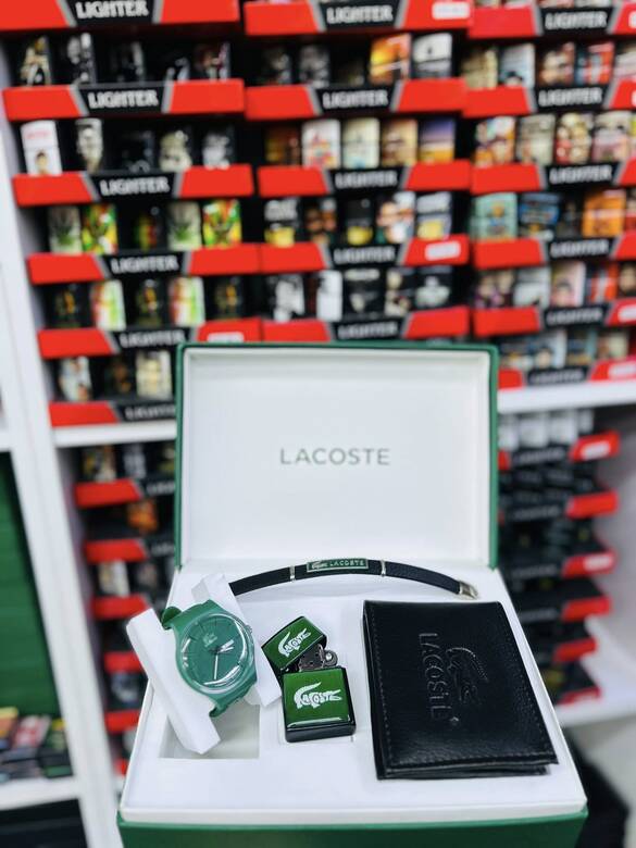 Toptan Kutulu LACOSTE Saat Cüzdan Çakmak Set Takımı