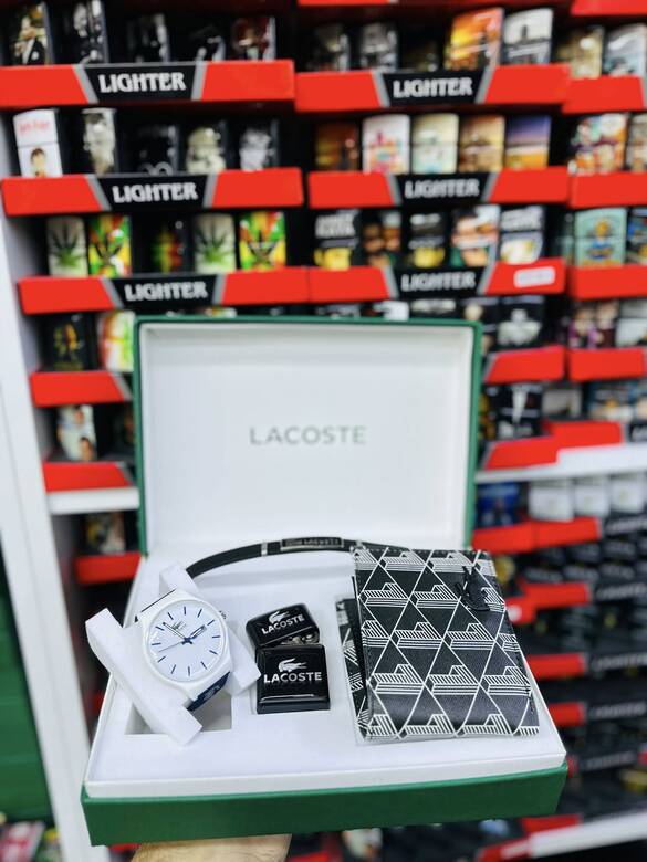 Toptan Kutulu LACOSTE Saat Cüzdan Çakmak Set Takımı