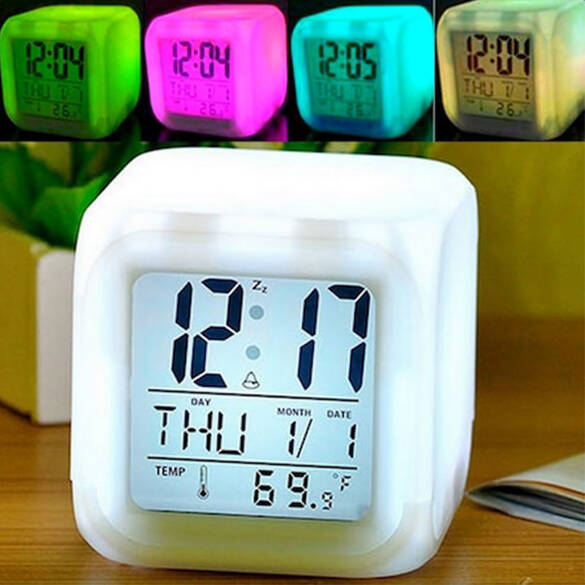 Toptan Renk Değiştiren Alarm'lı Dijital Küp Masa Saati 
